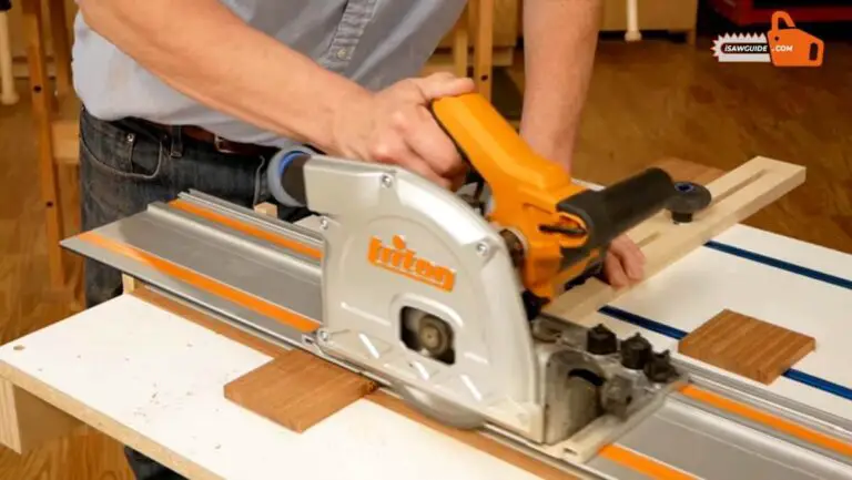 Woodworker Working with Triton Track Saw - Triton Track Saw Review